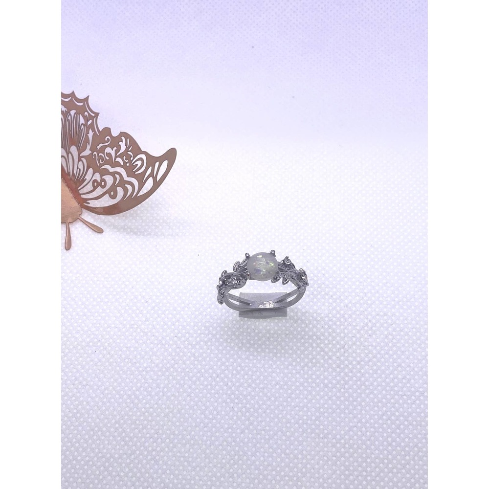 Size 7.5 White Fire Opal Cubic Zirconia CZ October Birthstone Ring